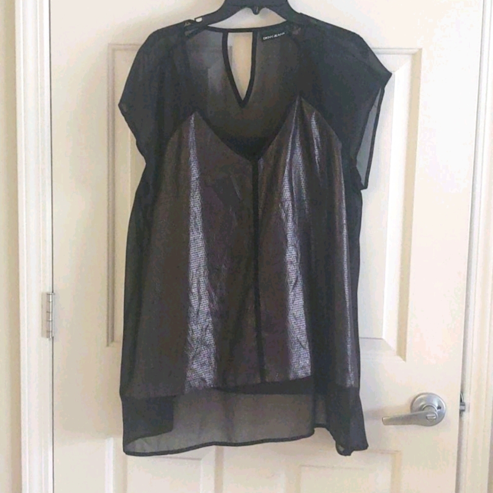 DKNY Sheer/Reflective Overlay Top